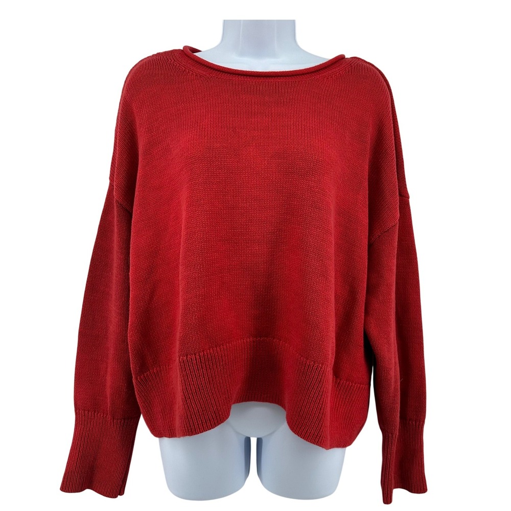 CeCe Roll Neck Pullover Sweater Cotton Women XL Marled Fisherman Knit Preppy